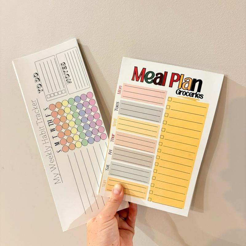 Habit tracker, weekly meal plan notepad bundle.